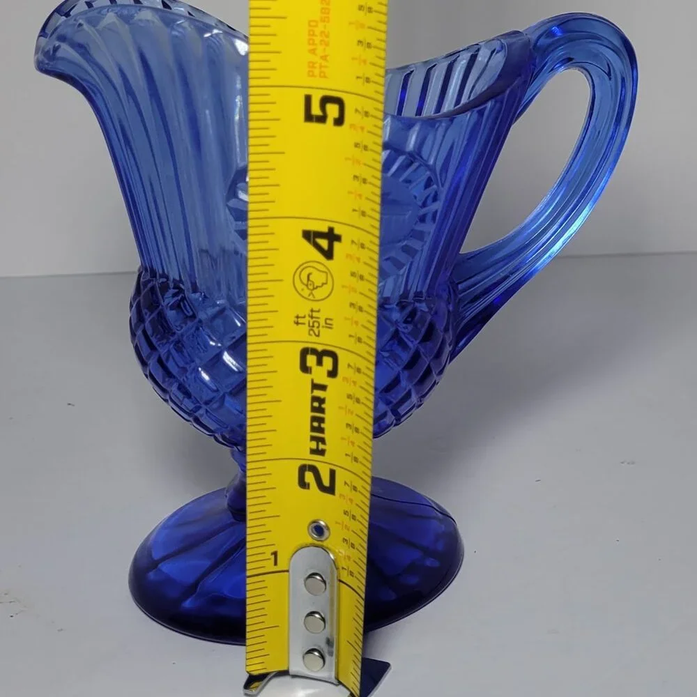 Vintage Avon Fostoria Glass Ribbed Cobalt Blue Mt. Vernon Creamer Sauce Pitcher